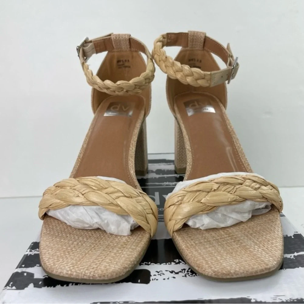 DV by Dolce Vita Hassa Heels‎ Natural Tan Braided Rattan Raffia Block Heel - Picture 8 of 14